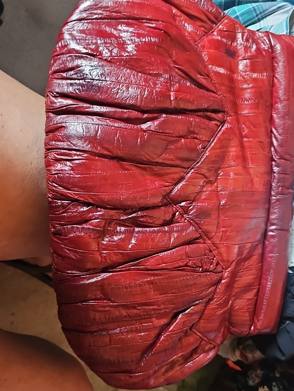 Red Pleated Eel Skin Clutch Bag